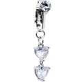 Clear CZ Gem Hearts Dangle Clip on Fake Belly Ring