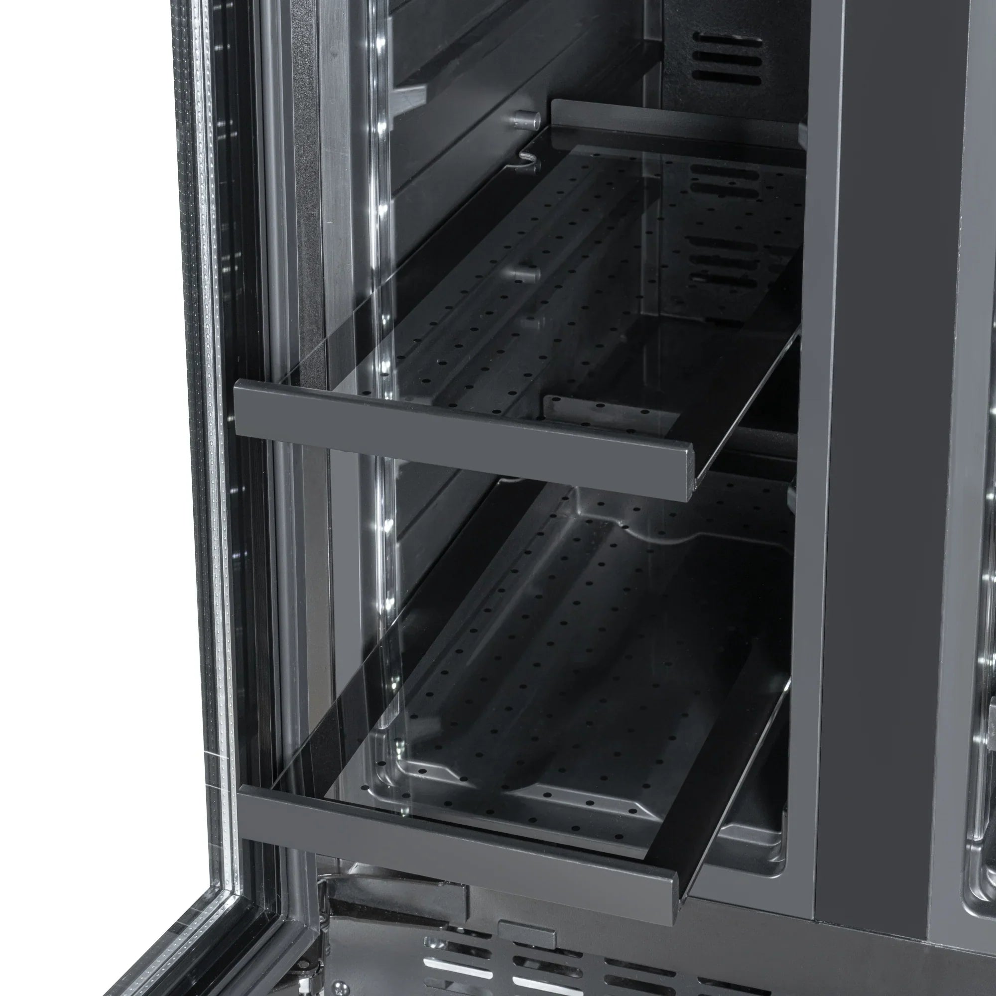 KoolMore Reserve 24 in. French Door Dual Zone Panel Ready Under-Counter Cooler and 20 Bottle Capacity in the Right Zone and 2.1 Cu. Ft. on the Left in Black
