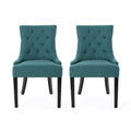 Dining Chair Set of 2 with Upholstered Diamond Tufting and Espresso Birch Legs - Teal