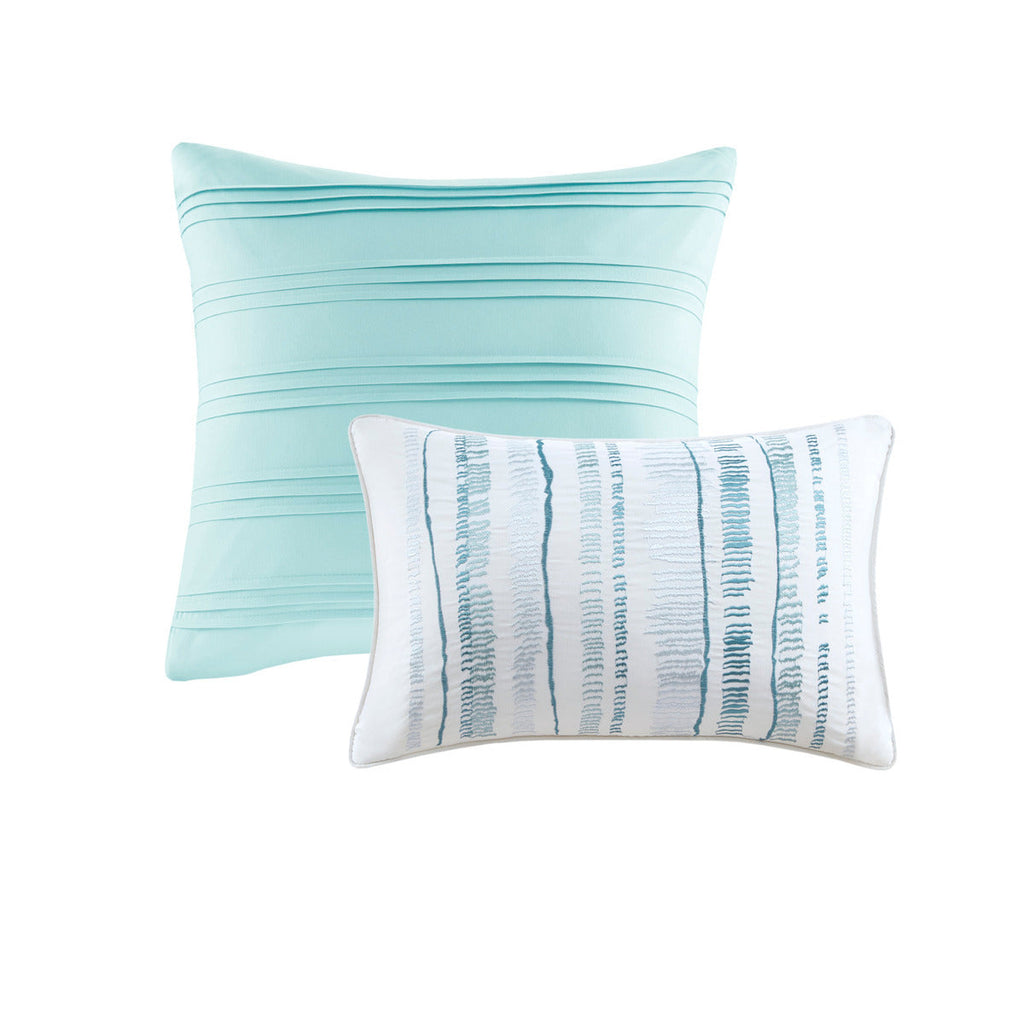 8 Piece Printed Seersucker Comforter and Quilt Set Collection Aqua King/Cal King
