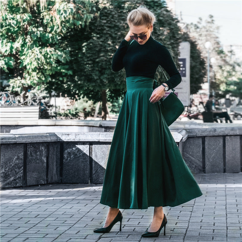 Women's Autumn And Winter High Waist Big Swing Umbrella Skirt