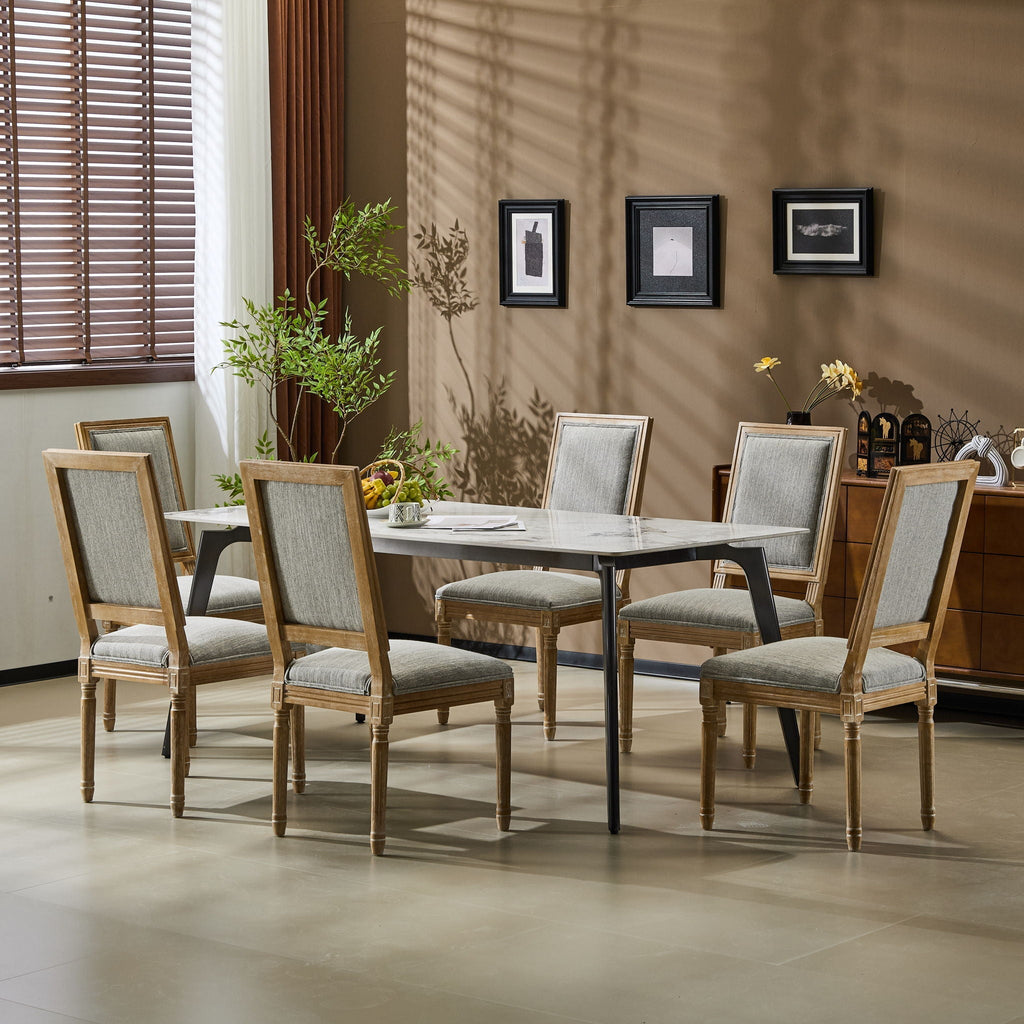 French Country Style Dining Chair with Upholstered Seating and Fluted Legs