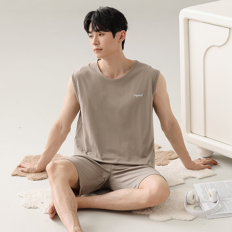 Men's Summer Sleeveless Tank Top And Shorts Casual Outerwear-Ready Loungewear Set