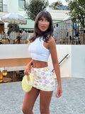 Womens Colorful Sequin Bodycon Skirt - Sparkly Floral Party Mini Skirt