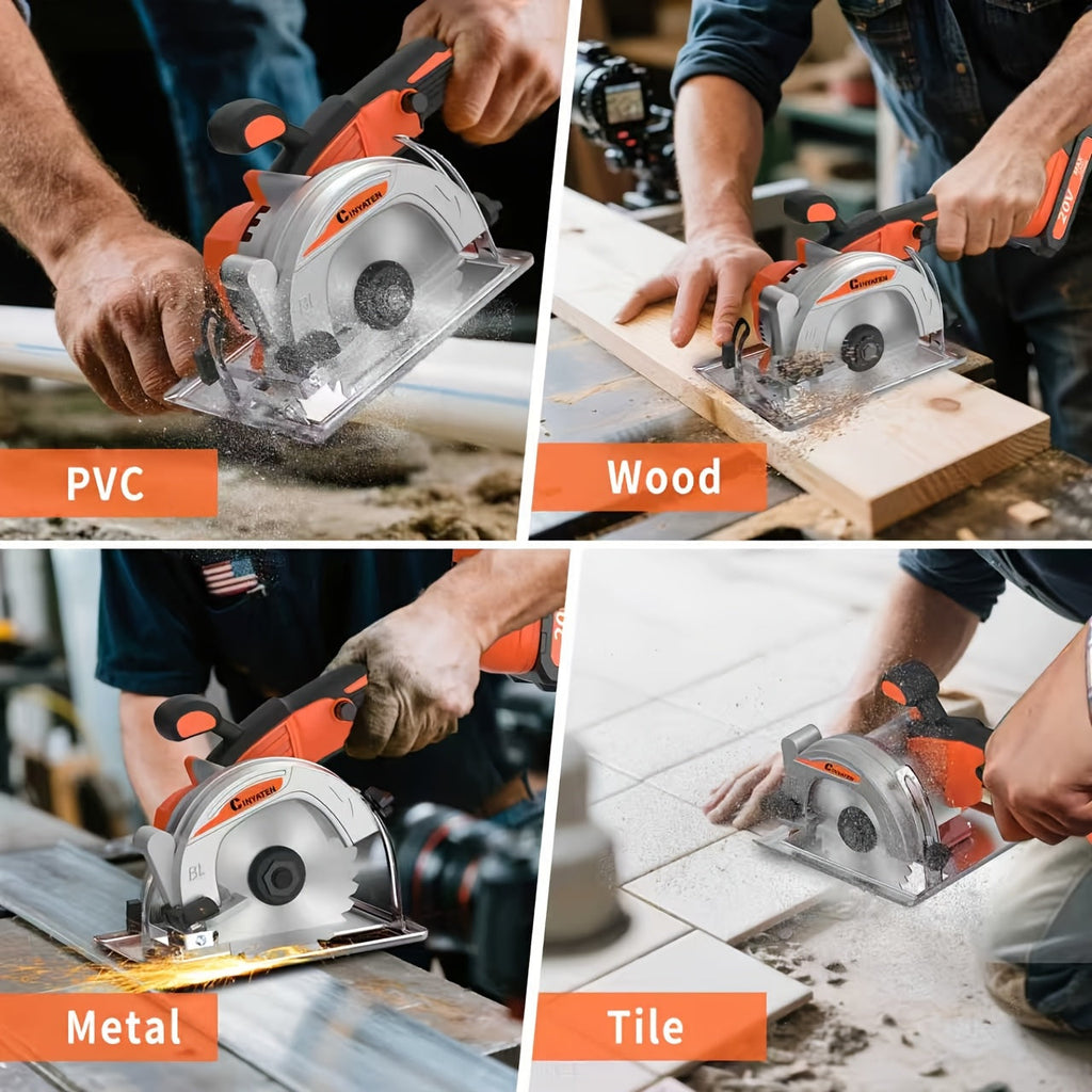 5-inch Brushless Circular Saw Kit - 20V Dual Smart Batteries And Battery Charger, Comes with 6 Saw Blades, Two Adjustable 45° Cutting Depths, Up to 6900 RPM - Ideal for Woodworking And Garden Projects.Christmas Gift, Shipped