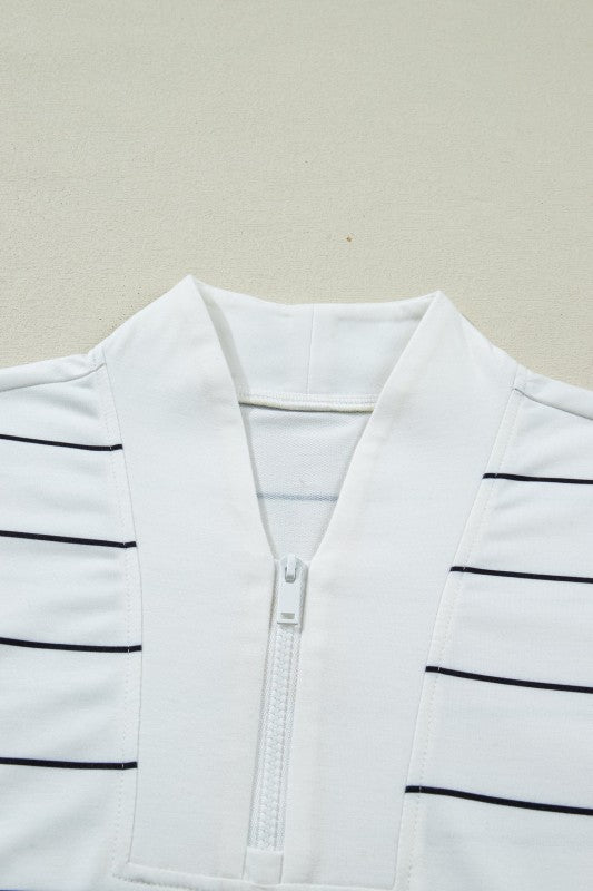 Stripe Colorblock Half Zip V-Neck Sleeveless Top