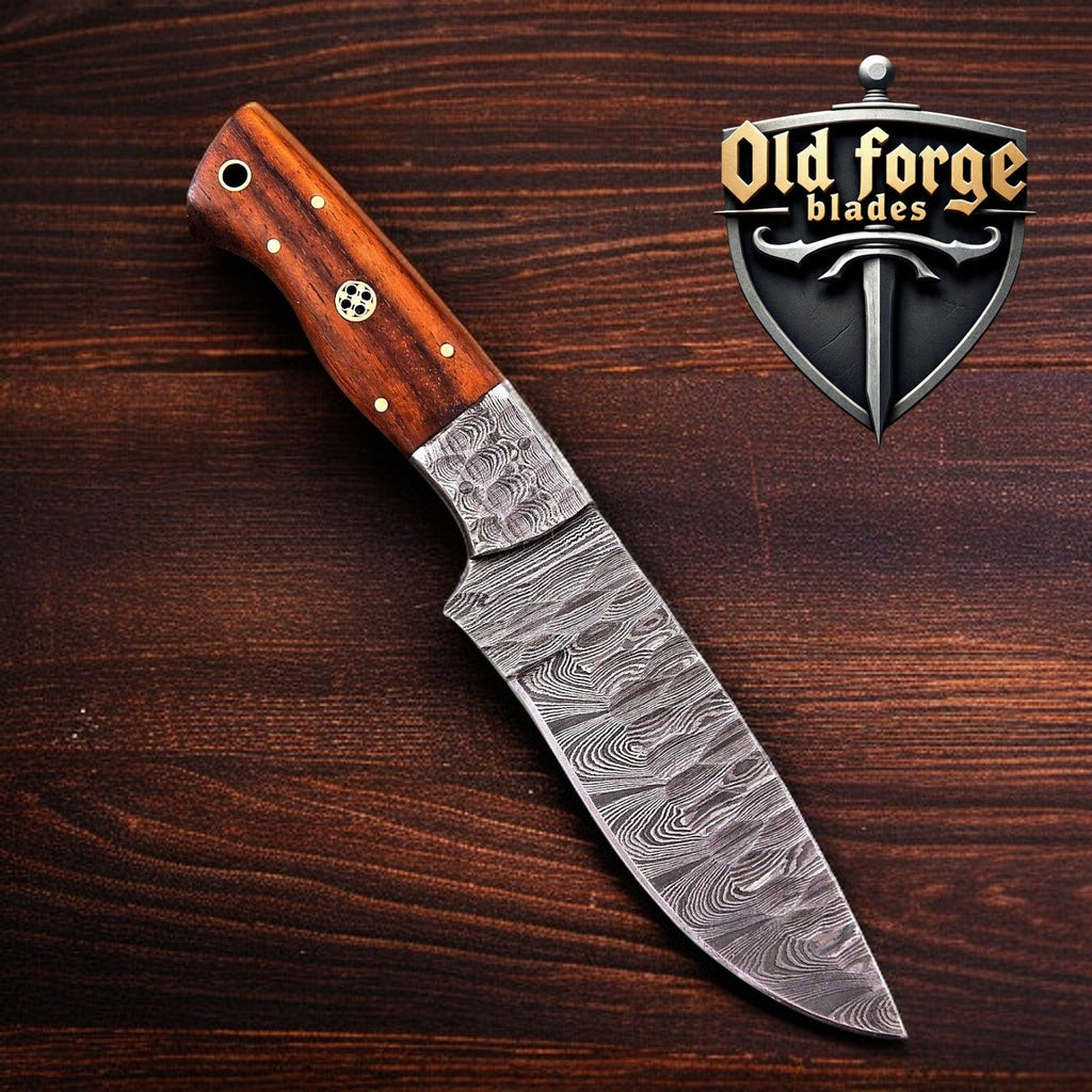 Handmade Damascus Knives Made in USA – Hunting Knife with Wood Handle, 10"