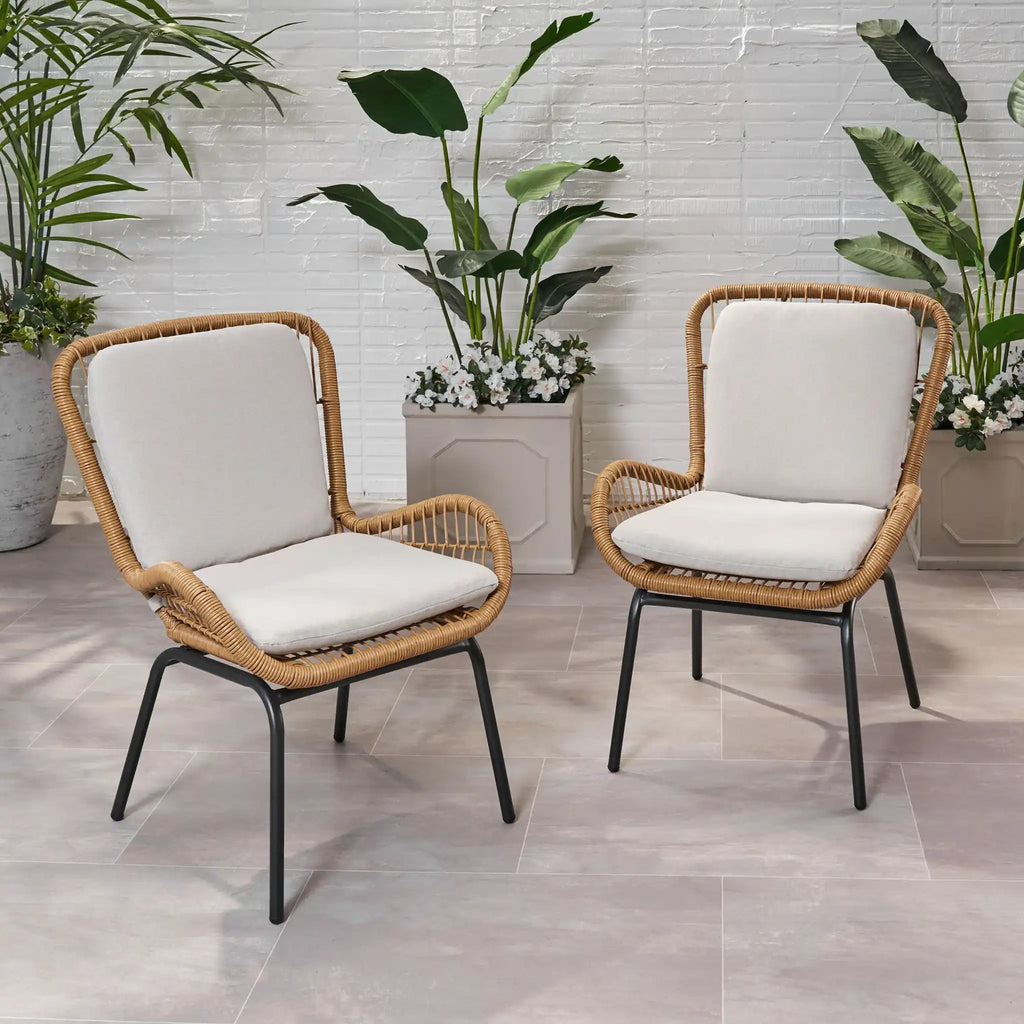 Outdoor Wicker Club Chair With Cushions (Set of 2)