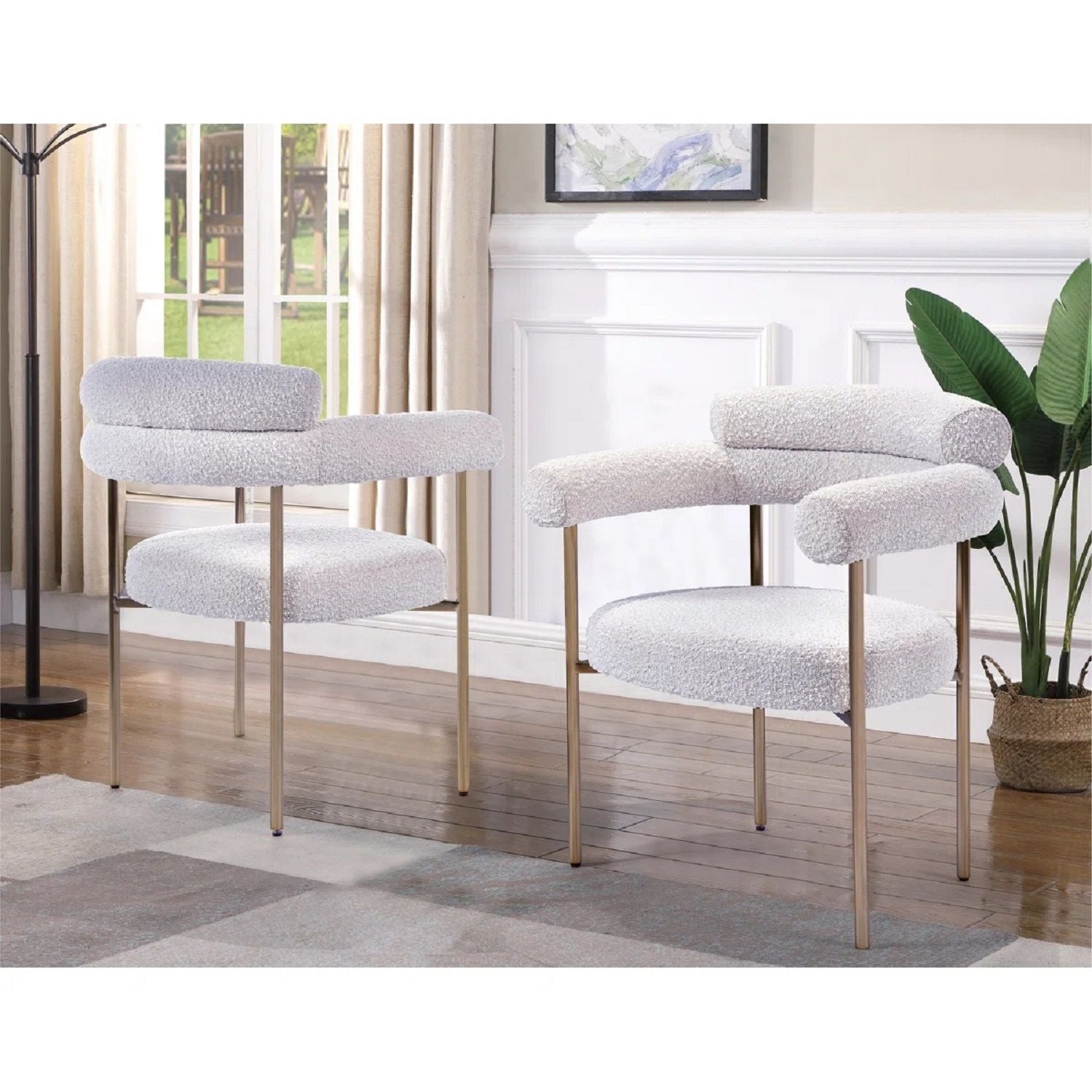 Kitchen Dining Chair With Armrest (Set of 2) - Gold / Creamy White