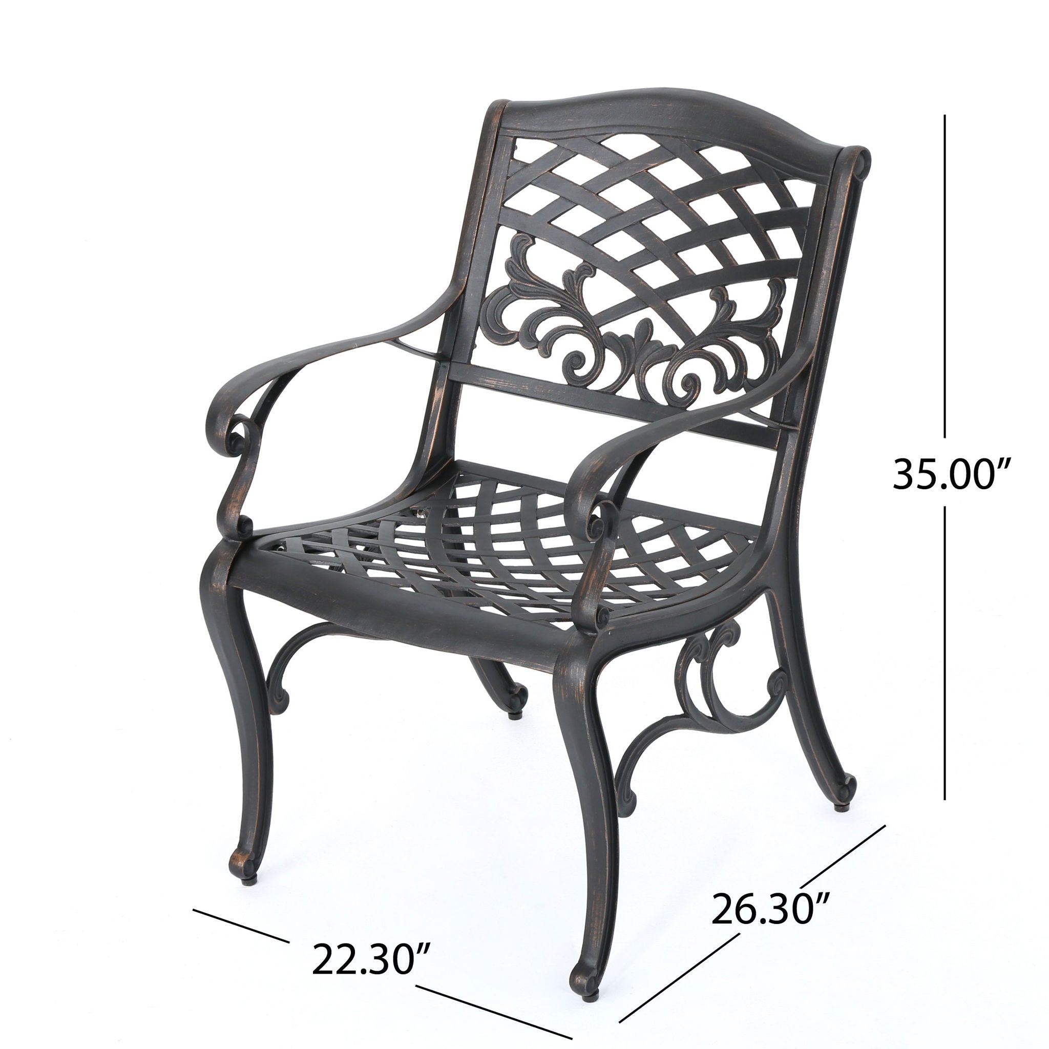 Luminea Outdoor Aluminum Dining Chair with Scroll Design
