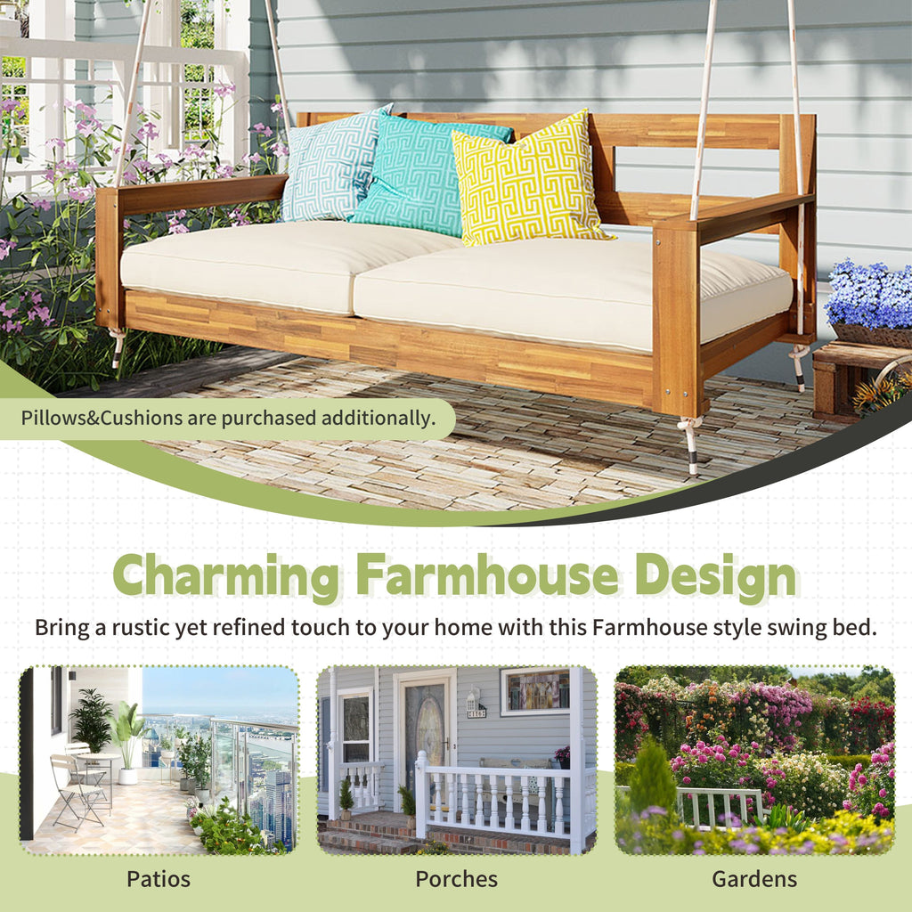 TOPMAX Patio Wooden Twin Size Porch Swing Daybed Frame