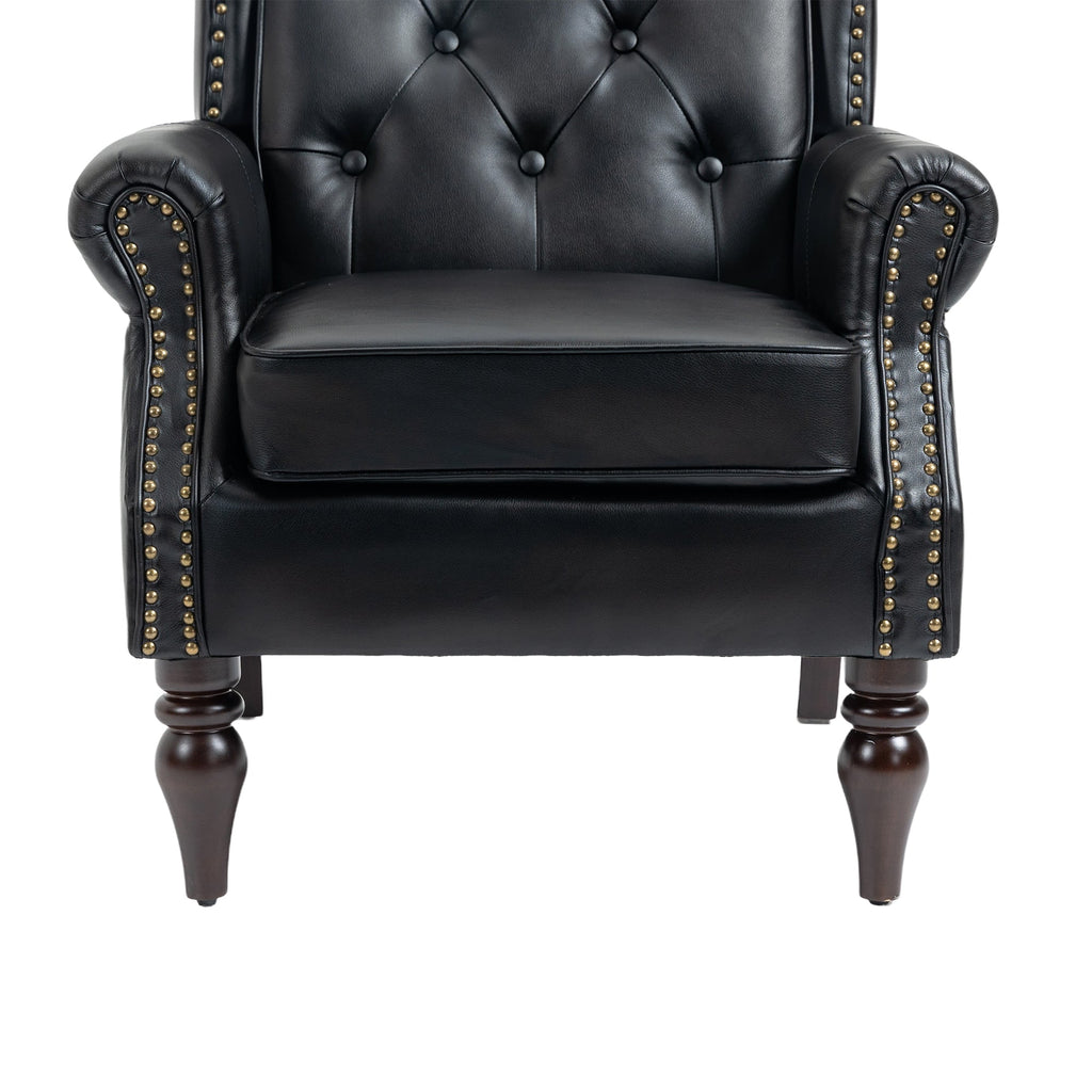 Modern Accent Armchair with Black PU Leather and Wood Legs
