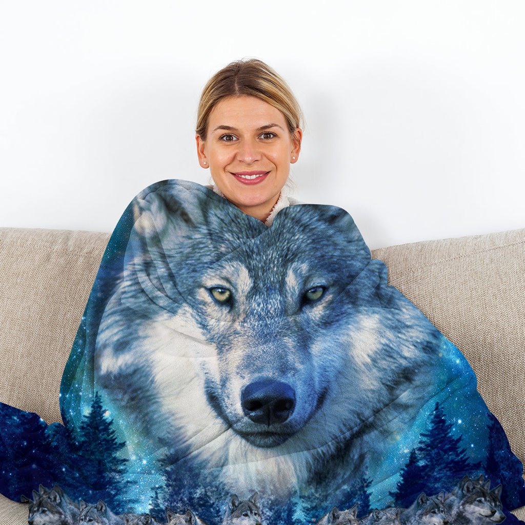 1pc Starry Wolf Pack Soft Printed Flannel Sofa Blanket Comfortable And Warm Home Use Suitable For Bed Sofa Camping And Multi Scene Seasonal Use