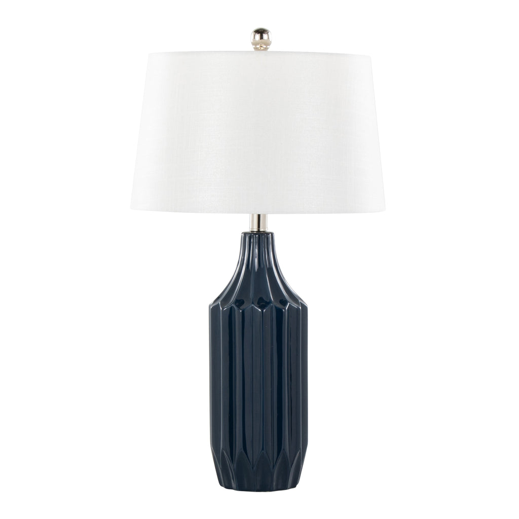 Stella 23" Contemporary Ceramic Table Lamp in Gloss Dark Blue Ceramic with White Shade