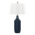 Stella 23" Contemporary Ceramic Table Lamp in Gloss Dark Blue Ceramic with White Shade