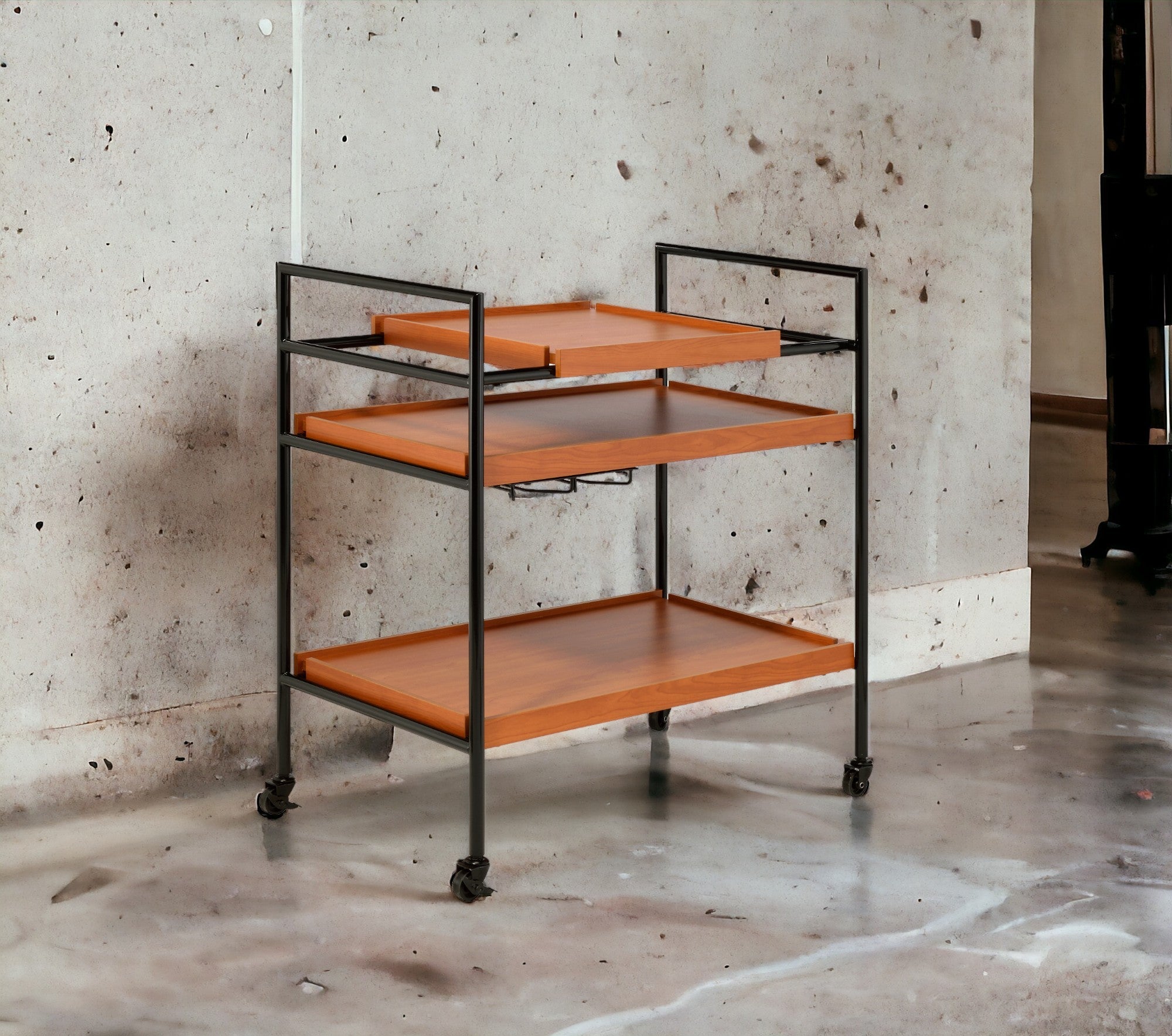 Oaken Honey Oak & Black Finish Serving Cart