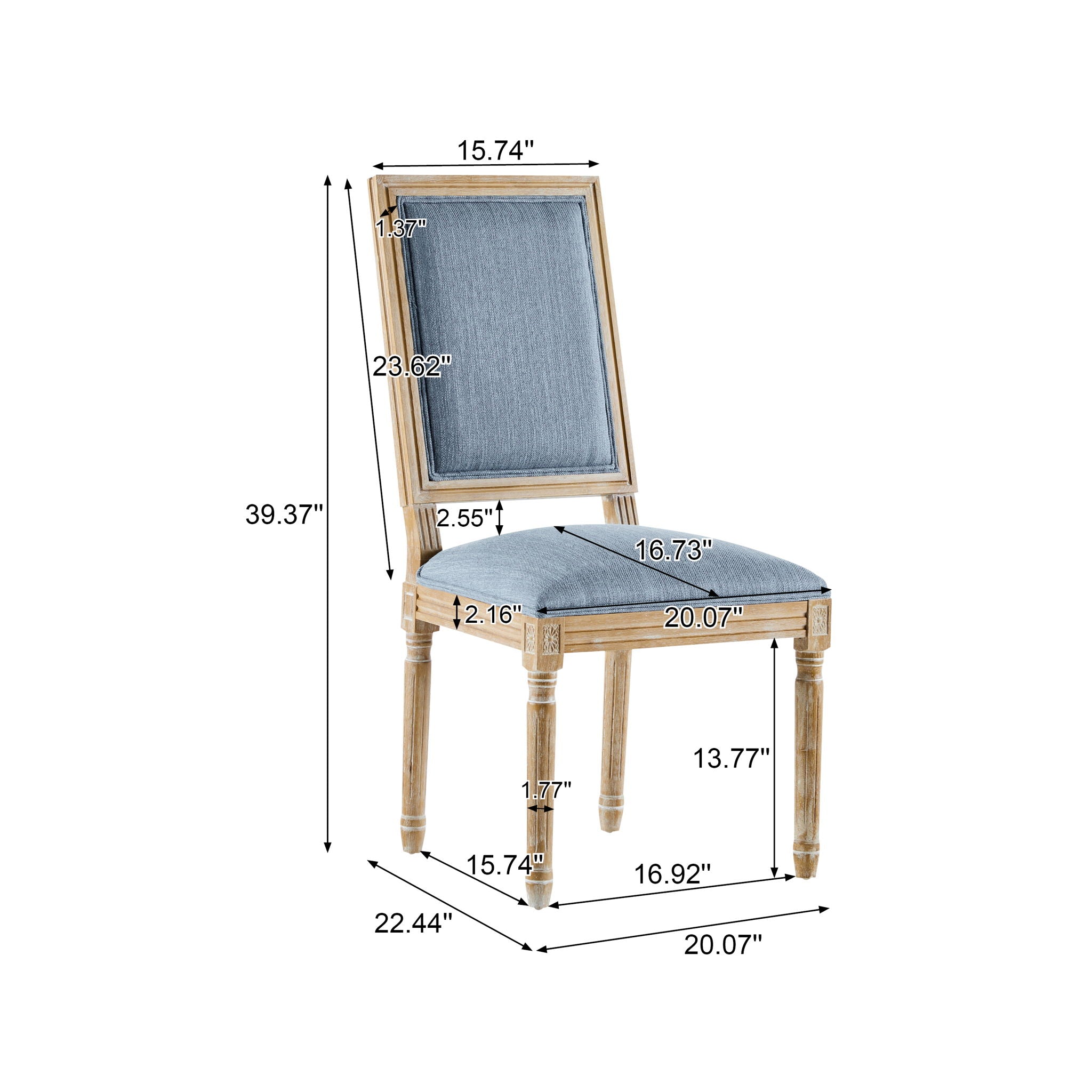 French Country Style Dining Chair with Upholstered Seating and Fluted Legs
