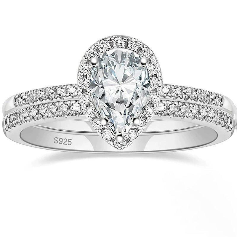 S925 Inlaid Water Drop Pear-shaped Zircon Women's Ring