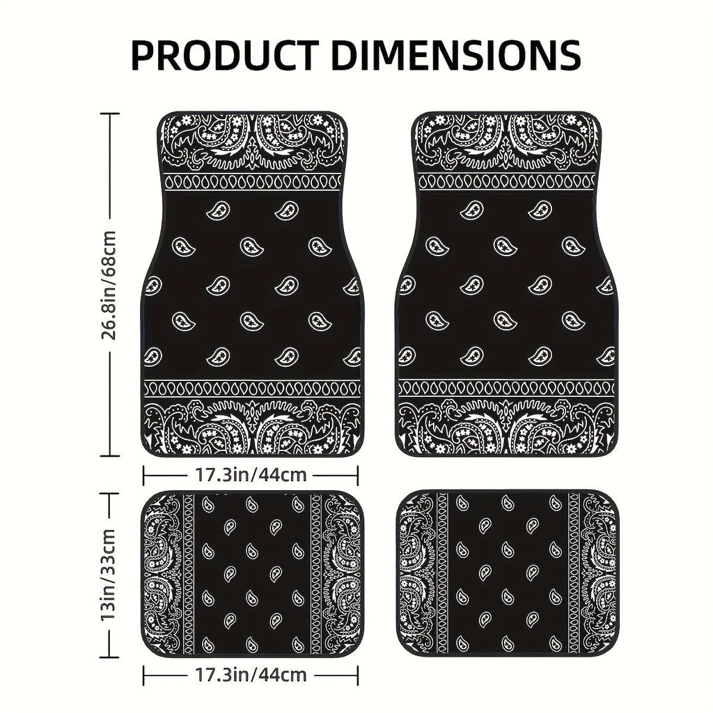 [Black Retro Car Carpets] 4pcs Set Of Black Retro Patterned Car Carpets, Four-season Vehicle Carpets, with Anti-slip Base, Easy to Clean Car Interior Accessories, Suitable for All Car Models