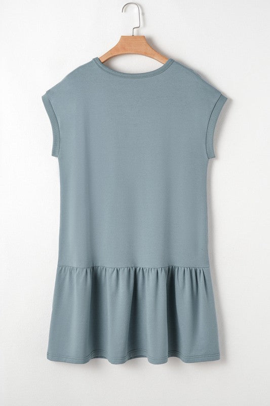 Solid Cap Sleeve Drop Waist T-Shirt Dress