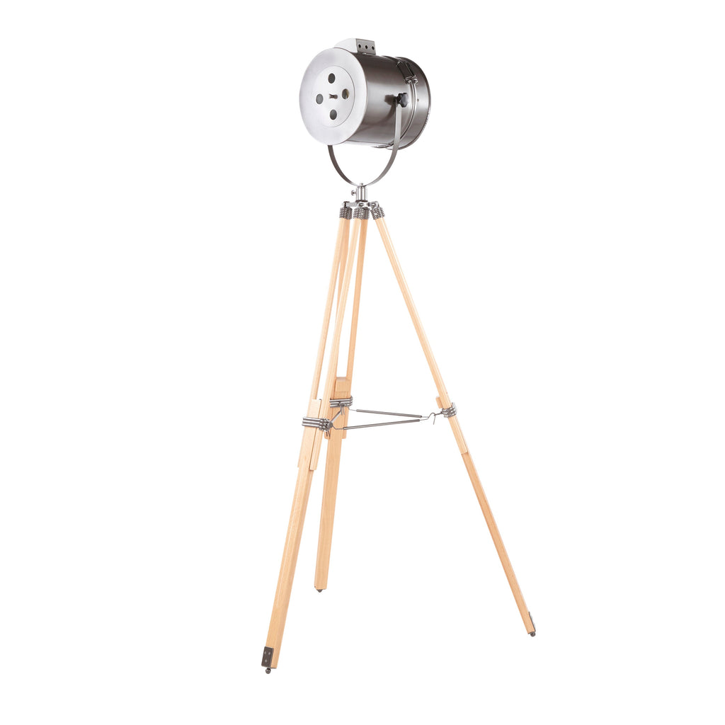 Ahoy Industrial Floor Lamp in Natural Wood and Antique Metal