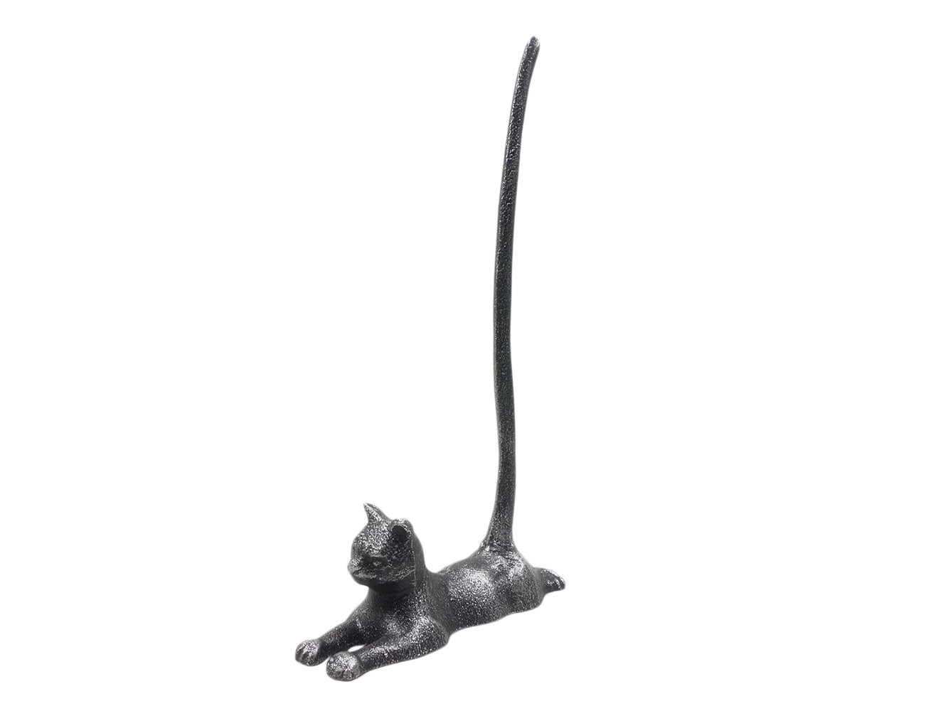 Rustic Silver Cast Iron Sitting Cat Bathroom Extra Toilet Paper Stand 19""