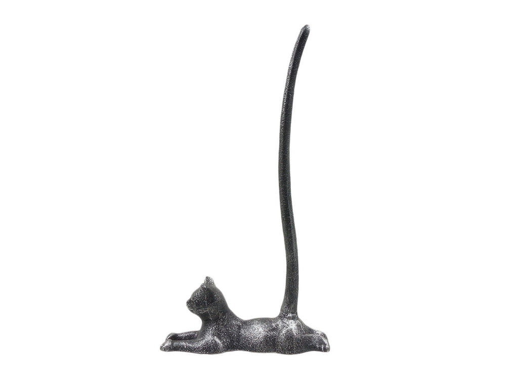 Rustic Silver Cast Iron Sitting Cat Bathroom Extra Toilet Paper Stand 19""
