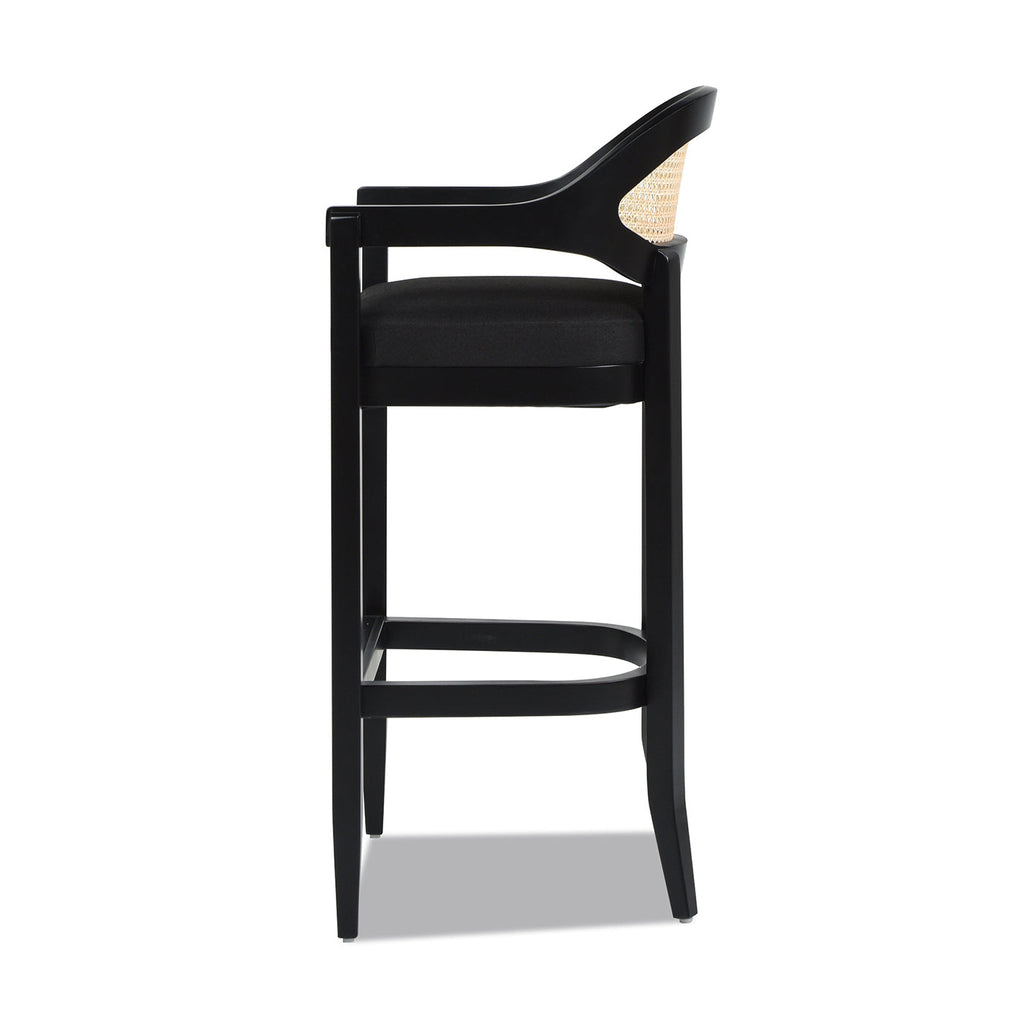 Americana Mid-Century Modern 30.5' Cane Back Bar Stool, Jet Black
