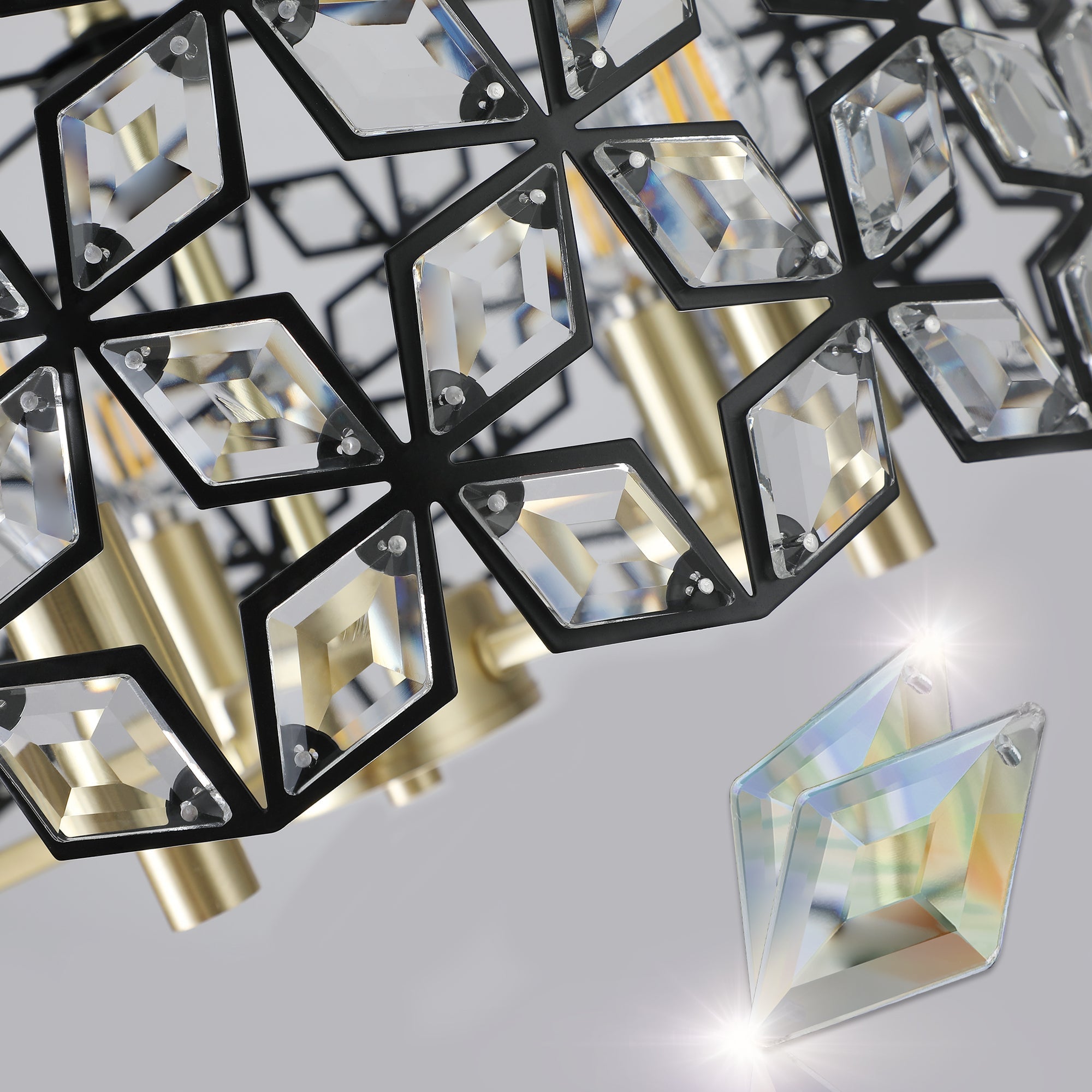 19' Geometric Crystal and BlackGold Round Pendant Chandelier