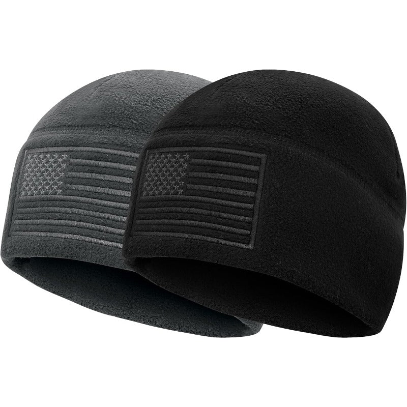 Set of 2 Winter Beanie Hats Featuring a Cap And American Flag Design