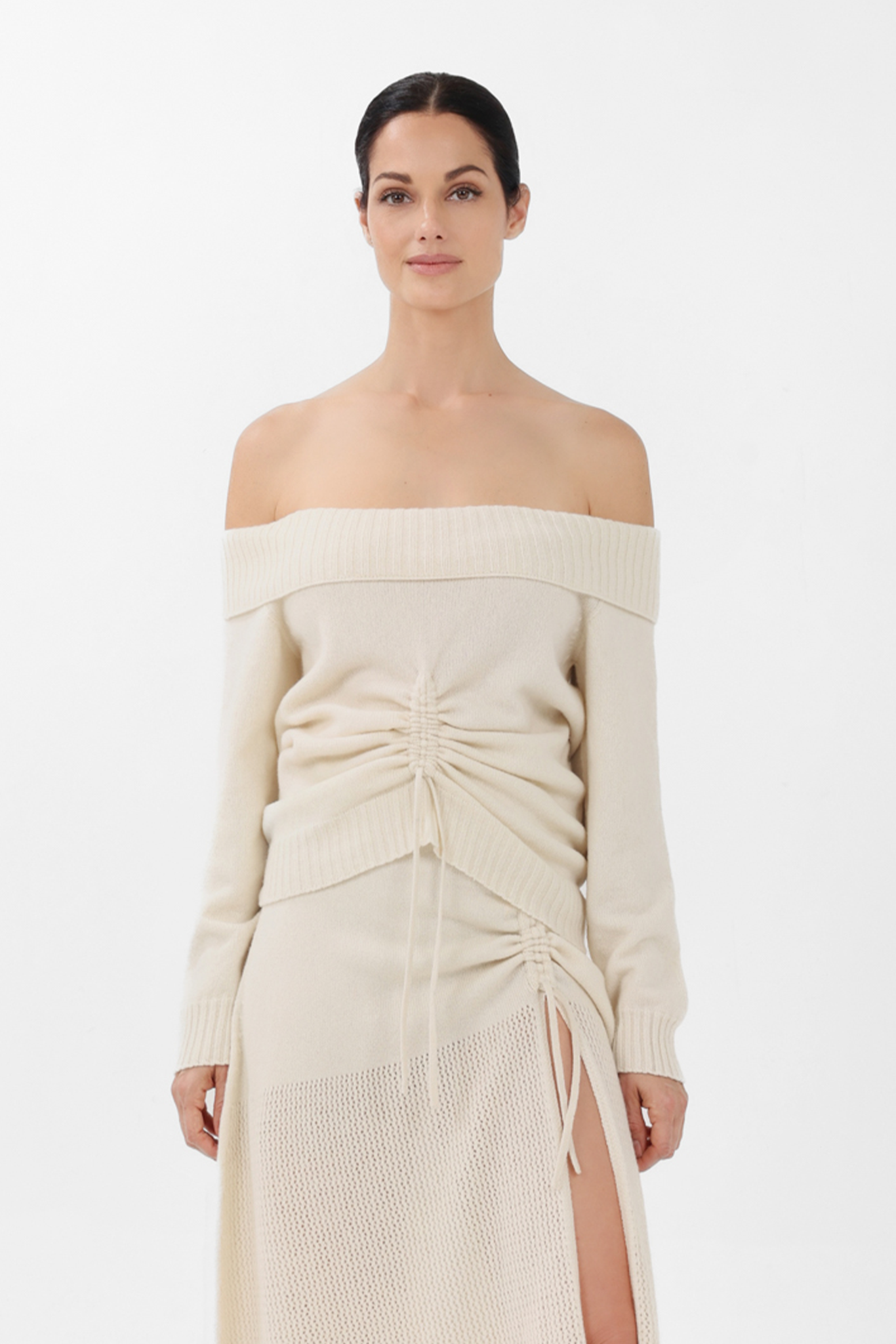 Cashmere Off-the-Shoulder Sweater in White