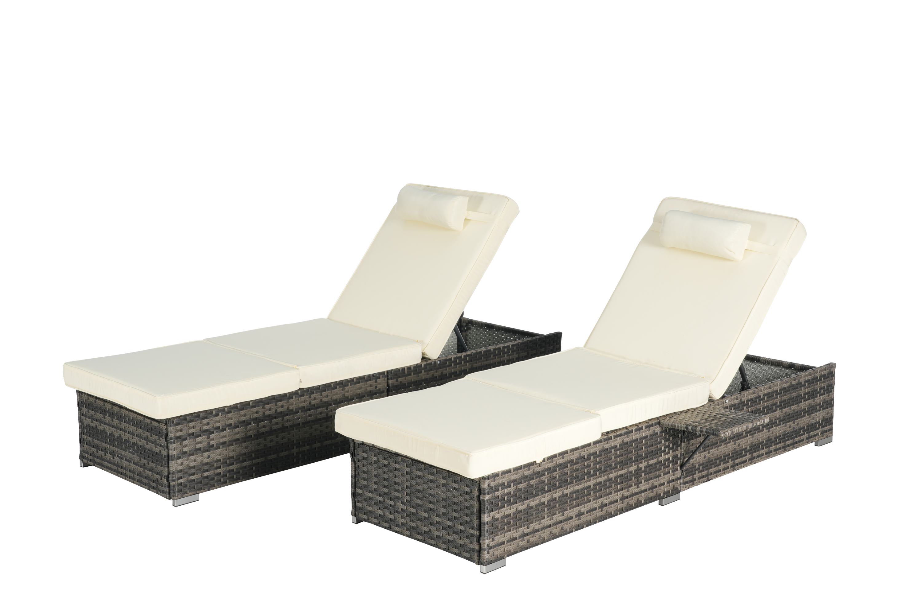 Outdoor Chaise Lounge Chair Set of 2 with Storage and Cushions