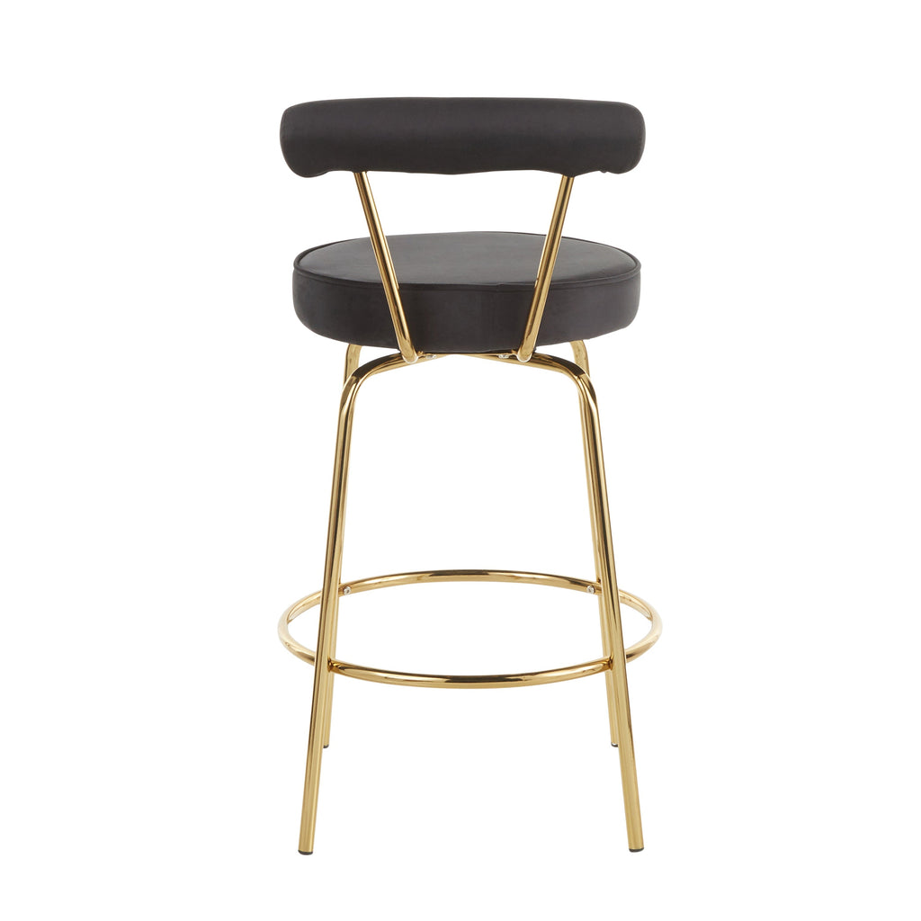 Rhonda Glam Counter Stool in Gold Metal and Black Velvet - Set of 2