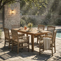 7 Pieces Acacia Wood Outdoor Dining Set with 6 Chairs and Large Table