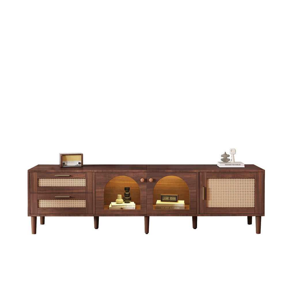 Rattan TV Stand with 3 Cabinets and 2 Drawers