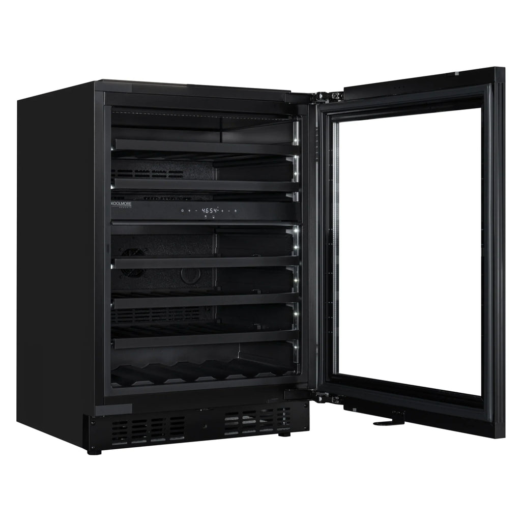 KoolMore Reserve 24 in. Under-Counter Panel Ready Dual Zone Built-in Wine Cooler and 45 Bottle Capacity in Black