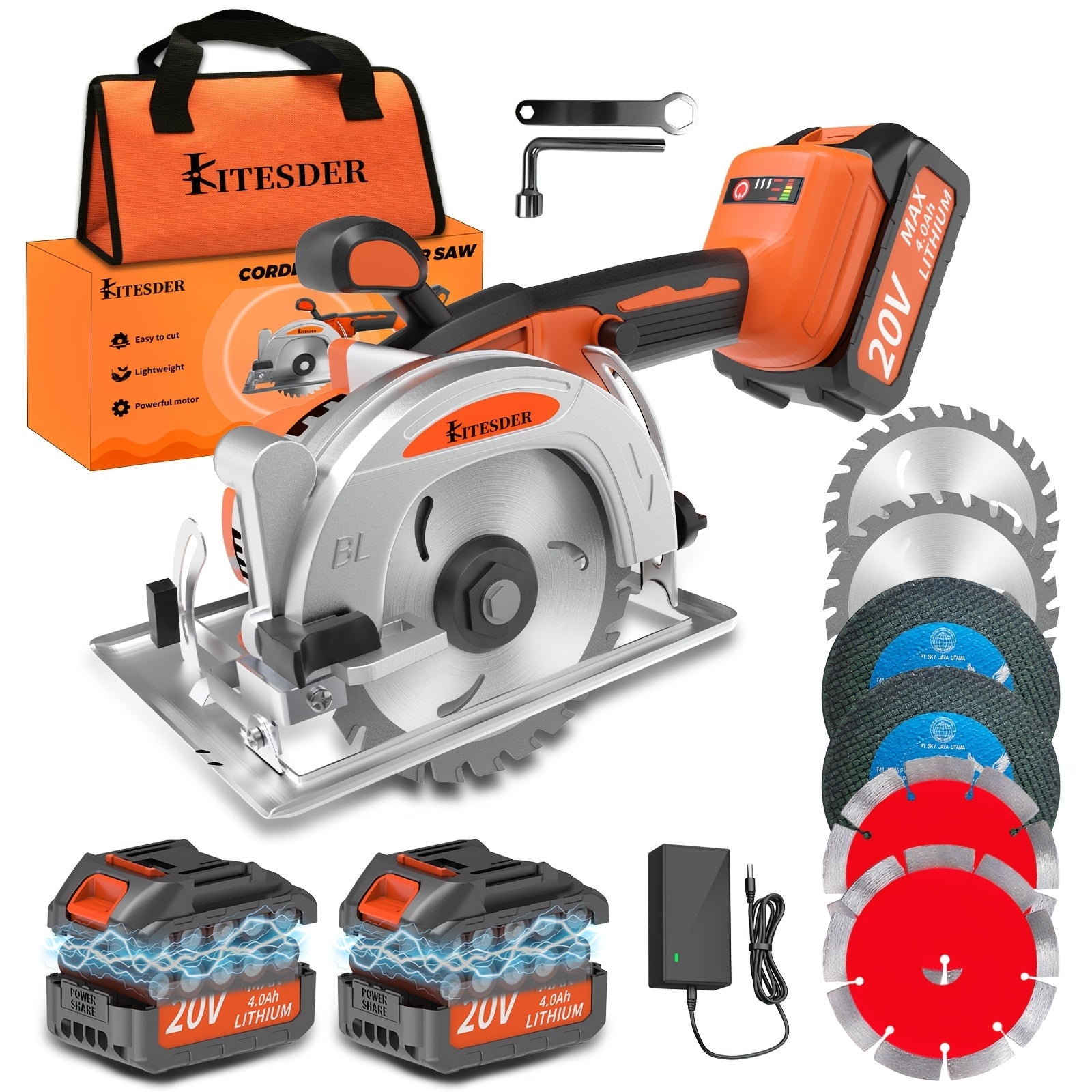 5-inch Brushless Circular Saw Kit - 20V Dual Smart Batteries And Battery Charger, Comes with 6 Saw Blades, Two Adjustable 45° Cutting Depths, Up to 6900 RPM - Ideal for Woodworking And Garden Projects.Christmas Gift, Shipped