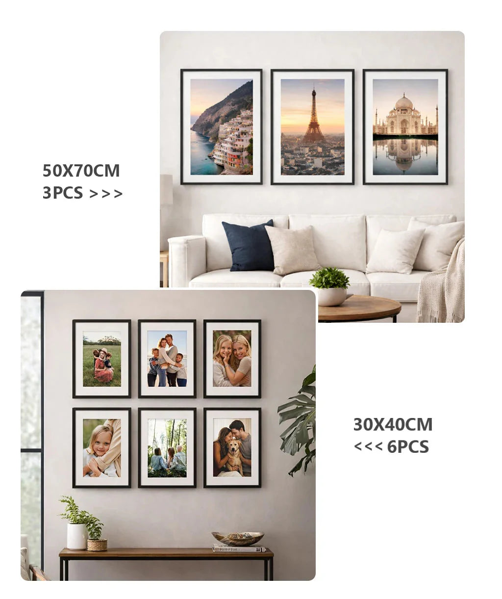 3pcs 30x40 50x70cm Picture Frames Aluminum Modern Photo Frame Black With Mat For Wall Art Mounting Canvas Print Home Decor