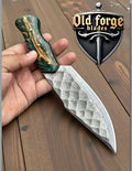 Handmade Damascus Hunting Knife with Green & Yellow Resin Handle