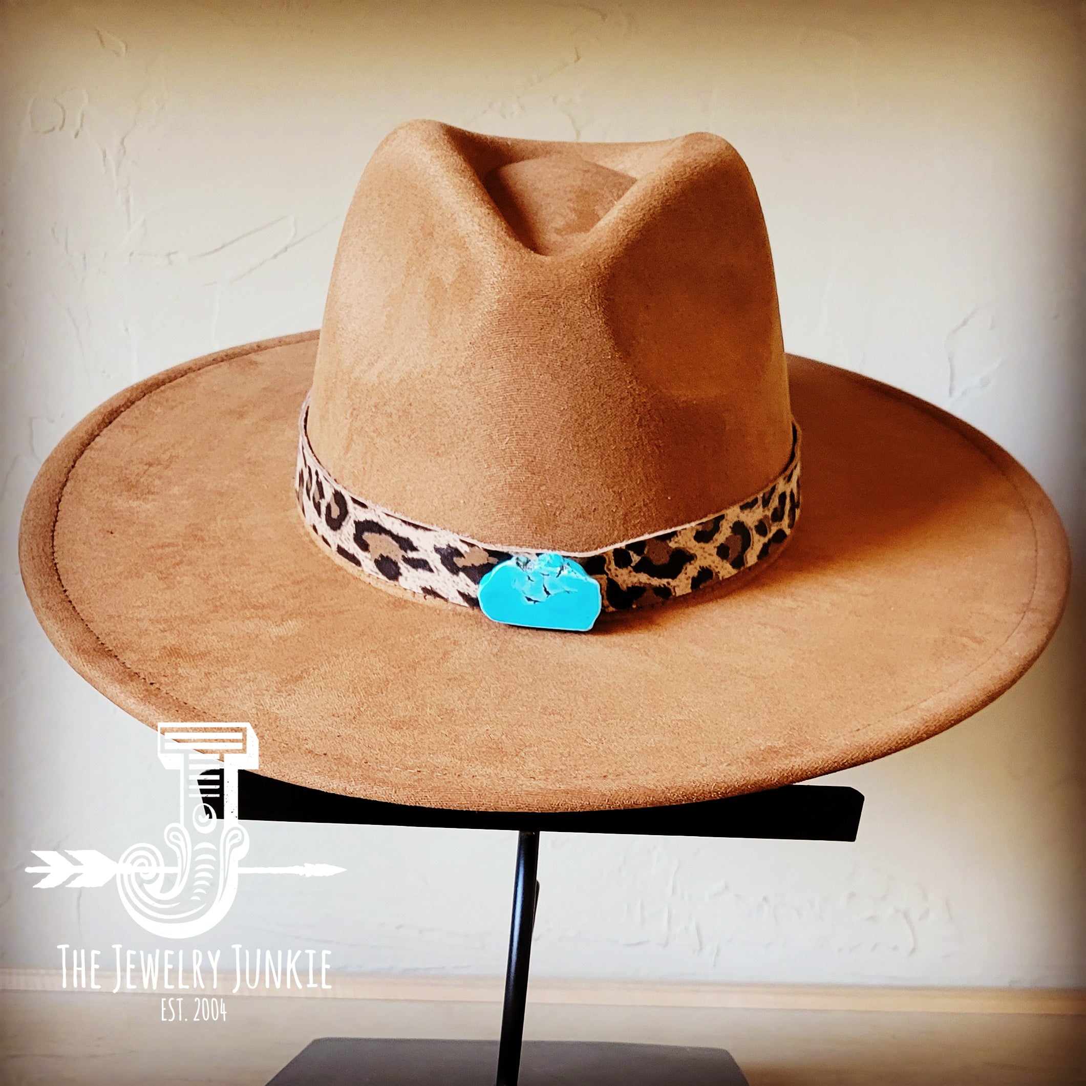 **Bornea Leopard Suede Leather Hat Band Only  w/ Turquoise Slab 951q