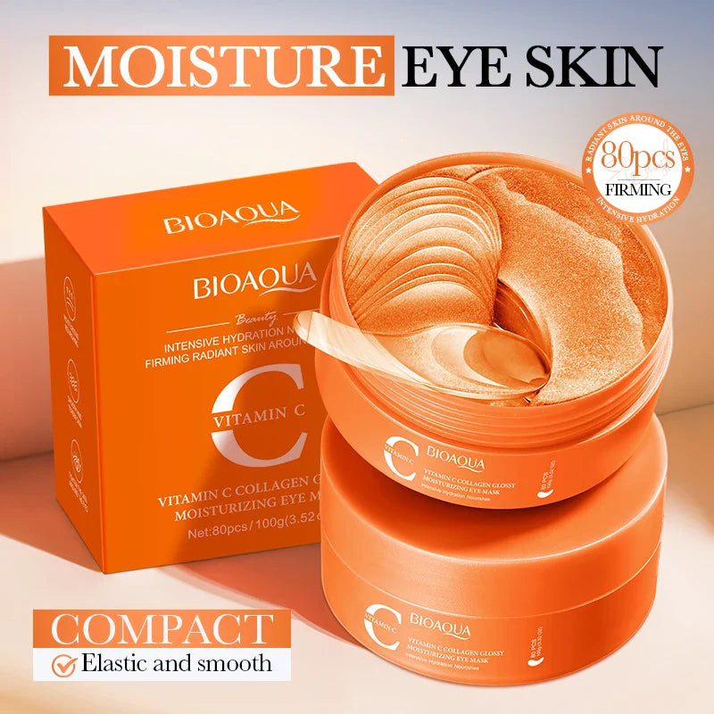 BIOAQUA Vitamin C & Collagen Eye Mask (80 Count) - Brightening Under Eye Patches for Dark Circles, Puffiness, and Anti-Aging Hydration