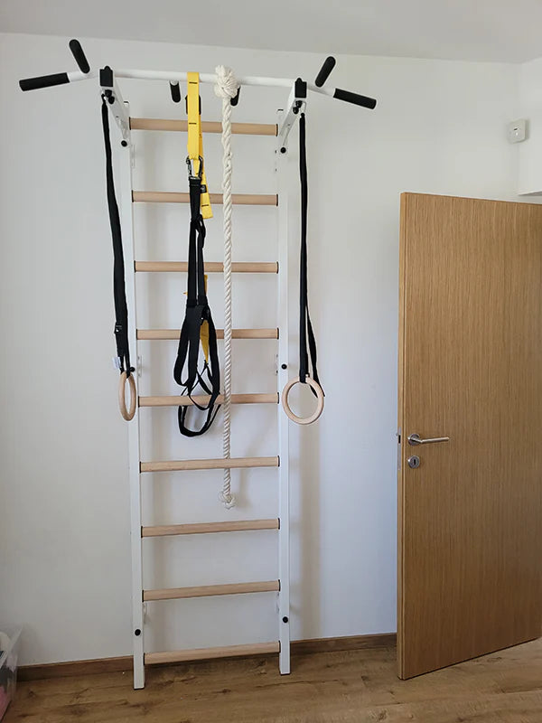 BenchK 721 Exercise Rehabilitation Wooden Wall Bars with Gymnastic Accessories