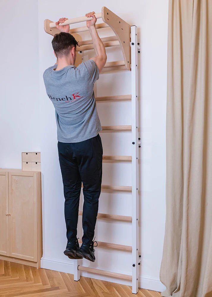 BenchK 711 Gymnastic Wooden Wall Bars with Pull-Up Bar and Accessories