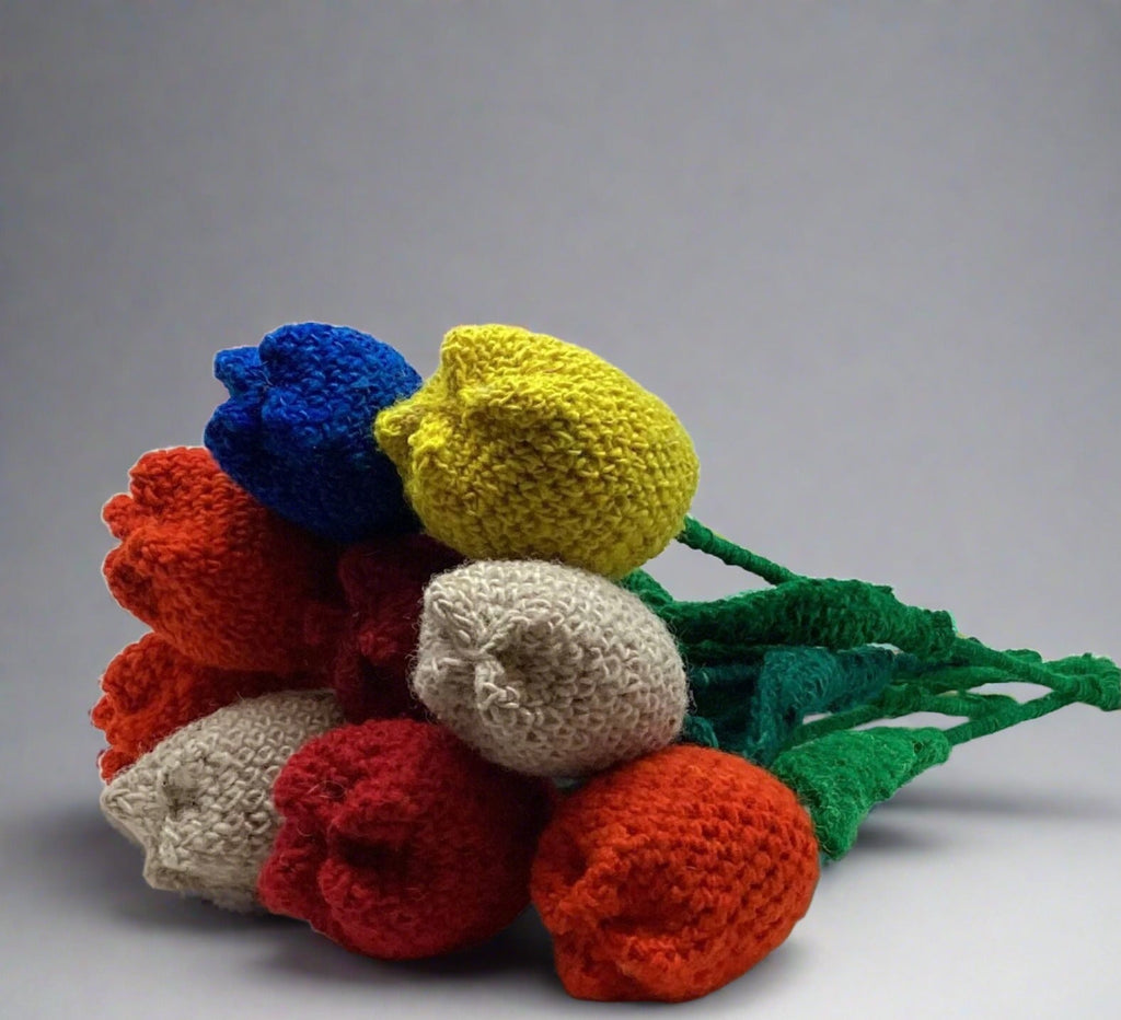 Handmade Fair Trade Wool Tulip – Eco-Friendly, Crocheted, Unique Floral Decoration
