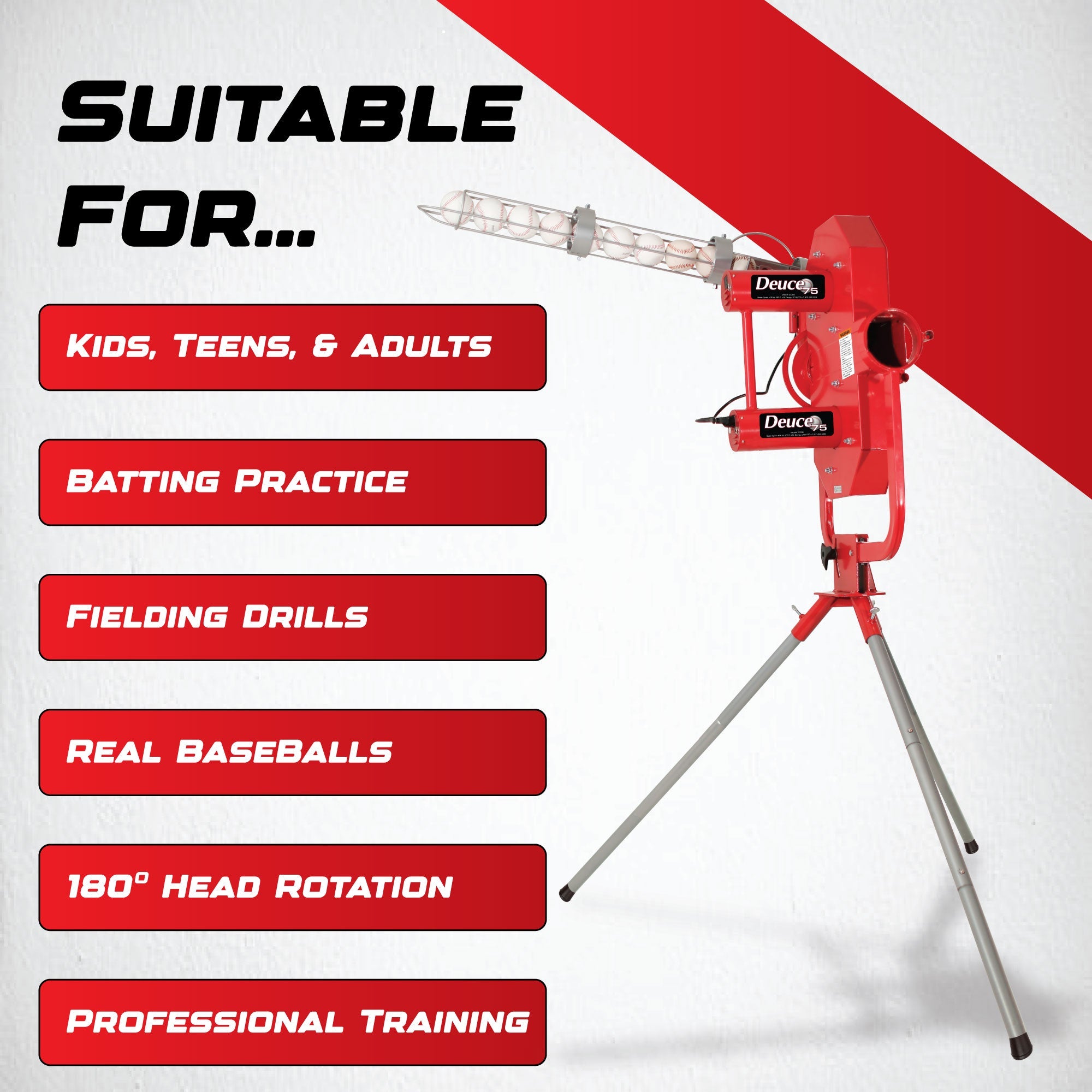 Heater Deuce 75 MPH Pitching Machine w/ Feeder & Xtender 36' Batting Cage
