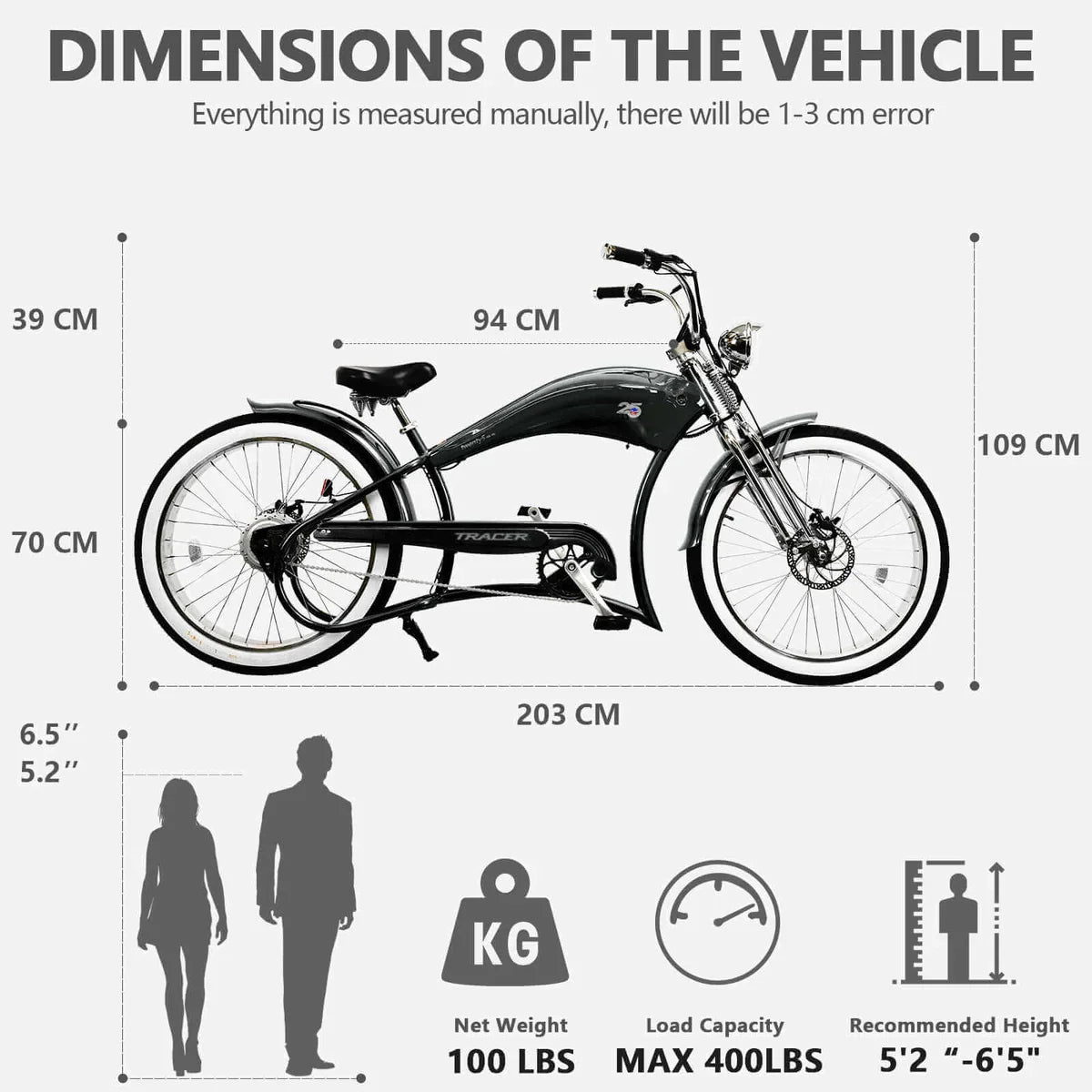Tracer Twenty5 DS 500W 26" Dual Springer Cruiser EBike