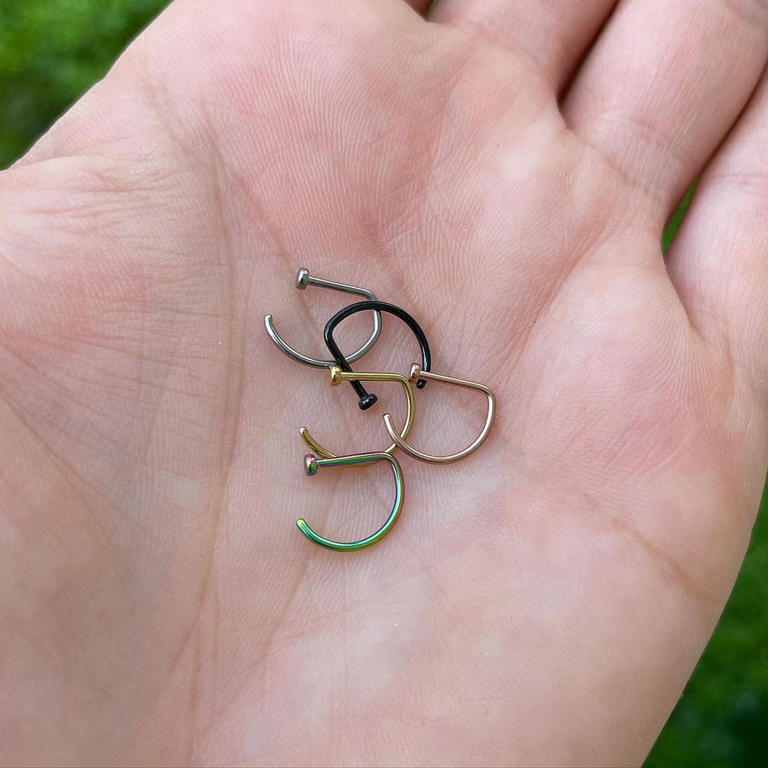 20G 3/8 Gold Tone Implant Grade Titanium D Shape Nose Hoop