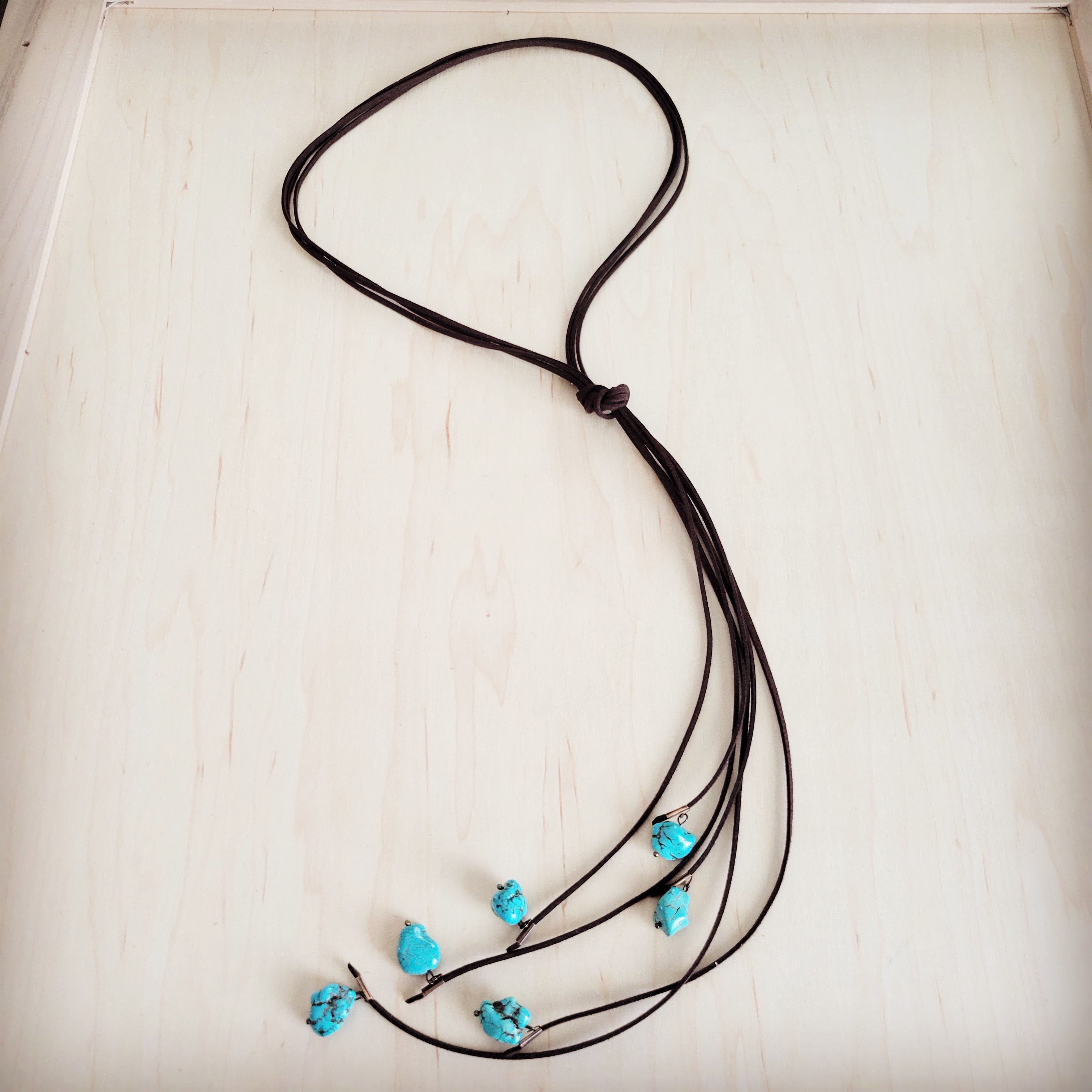 Leather Lasso Necklace with Turquoise Accents 251r