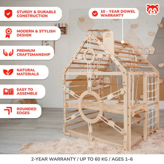 Wood and Hearts Wooden Toddler Climbing Playhouse, Ages 1–6