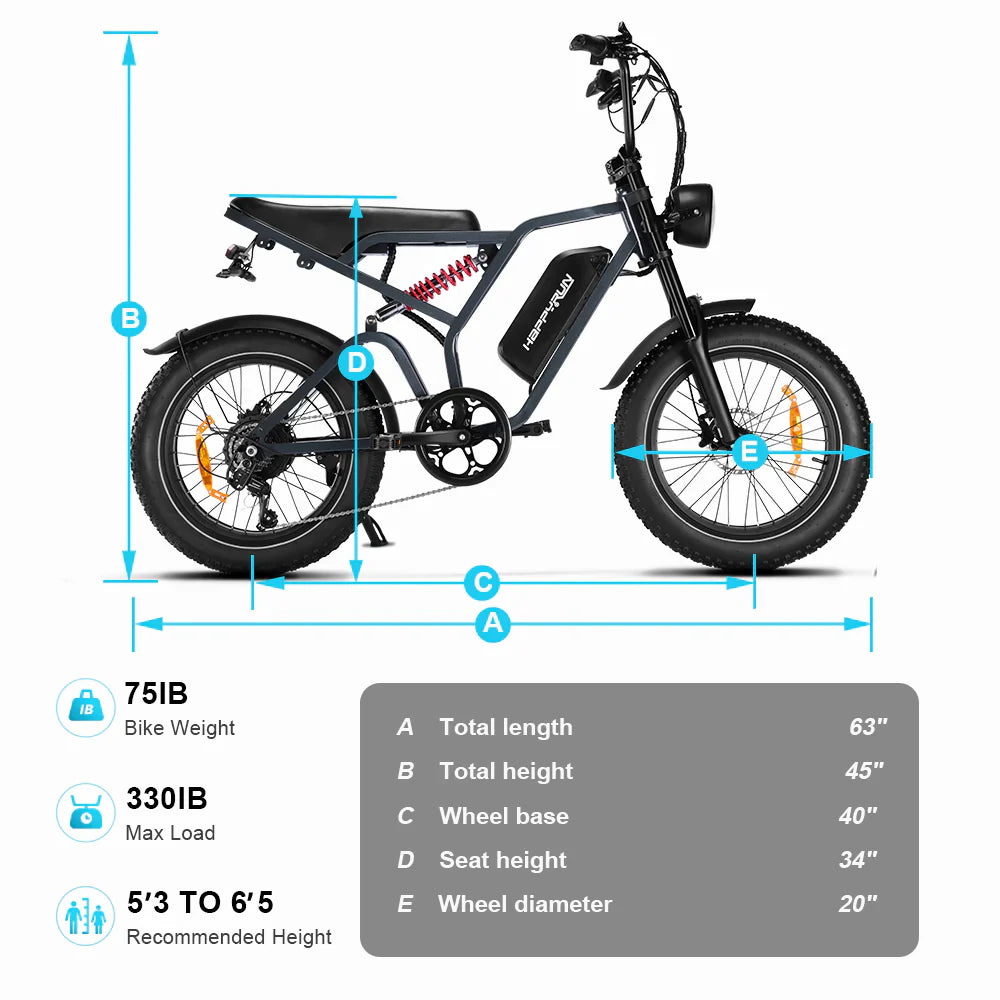 HappyRun Tank G60 Pro 2000W Moped Style Offroad Electric Bike Fat Tire